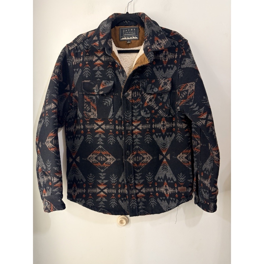 JACHS New York Sherpa Lined Wool Blend Shirt Jacket Aztec Southwestern Sz S